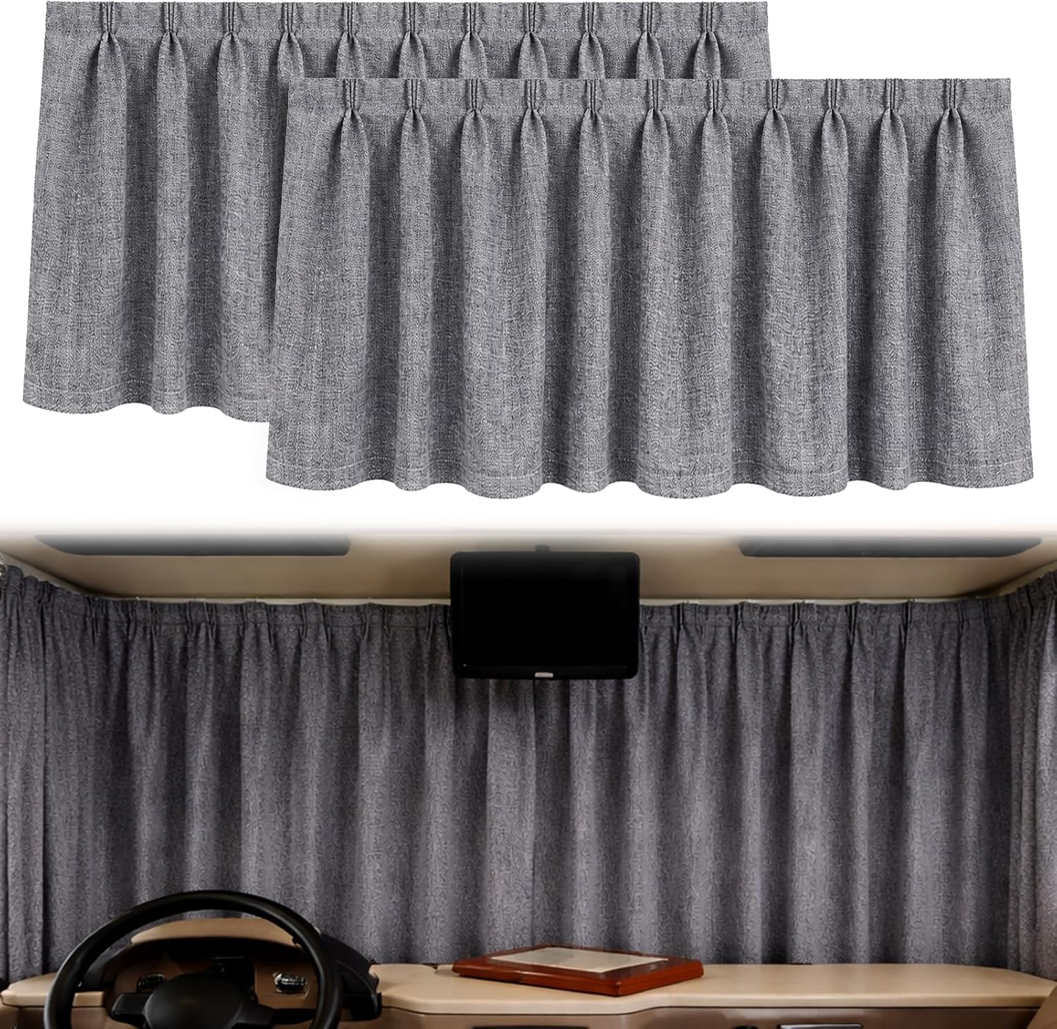 Tudomro RV Windshield Curtain Set - 2 Pcs, Grey