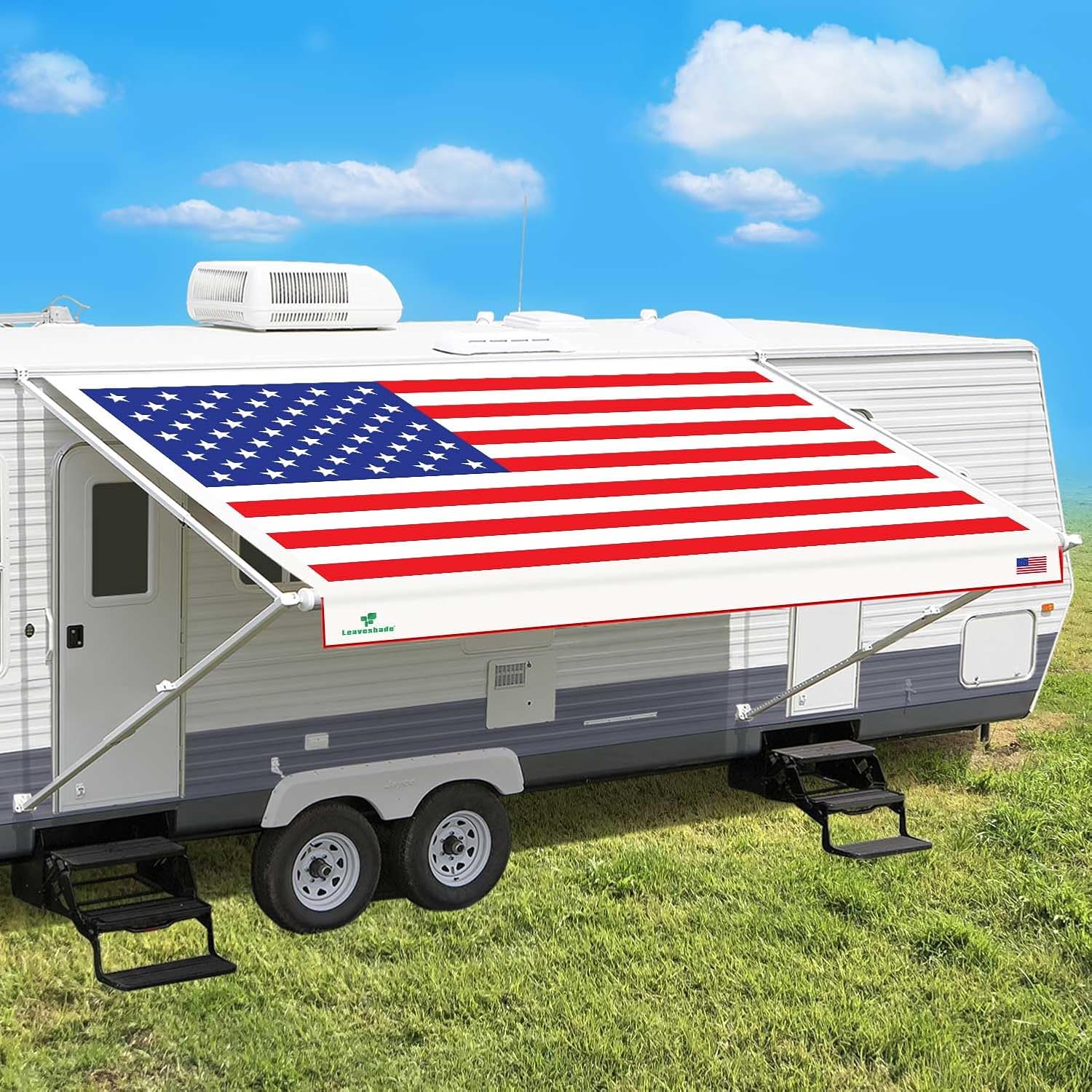 Heavy-Duty RV Awning Fabric 16'3" - USA Flag Design