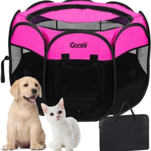 GOOZII Pet Playpen for Cats & Small Dogs - Pink, Foldable & Portable