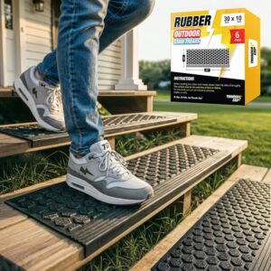 Heavy-Duty Rubber Stair Treads, 30"x10" - 6 Pack