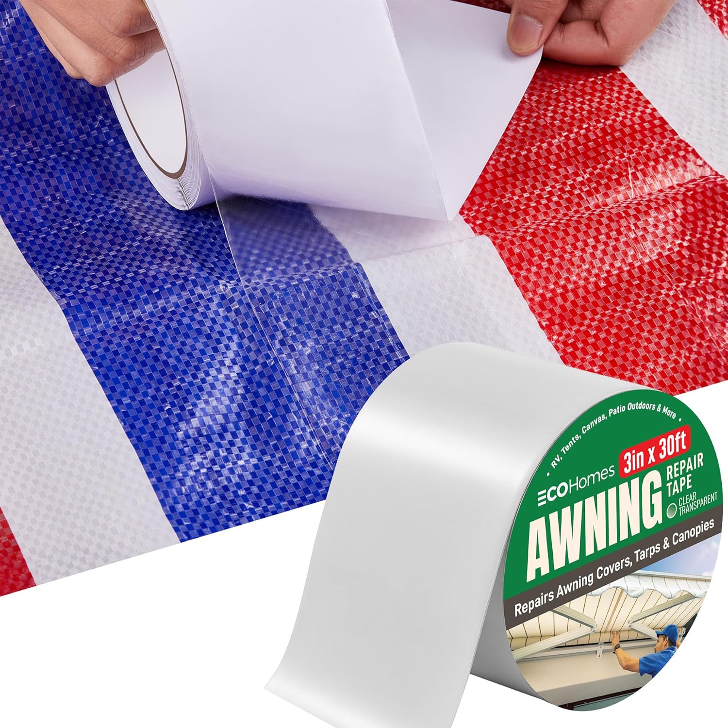 Waterproof Awning & Tarp Repair Tape - 3" Clear Patch Kit