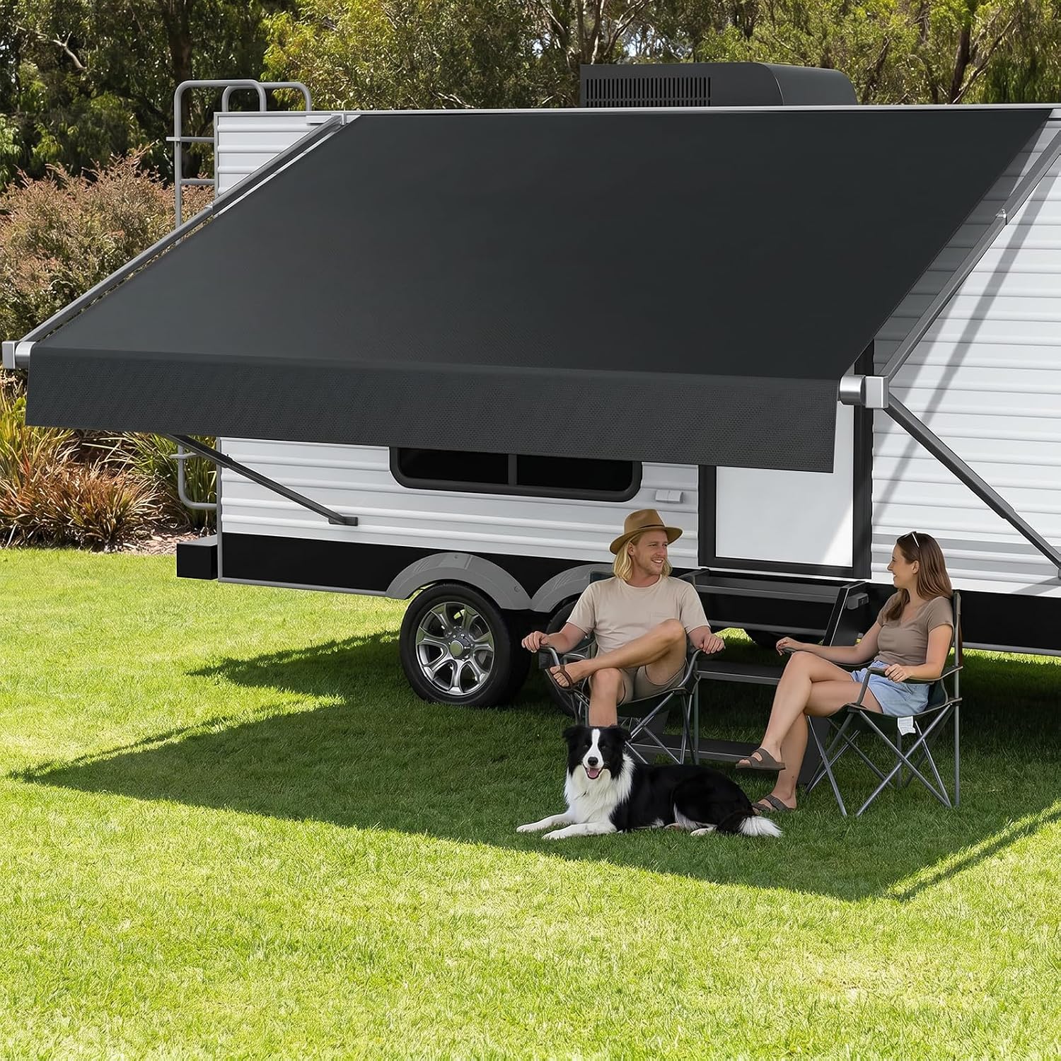 RV Awning Fabric Replacement, 14' Heavy-Duty Black Canopy