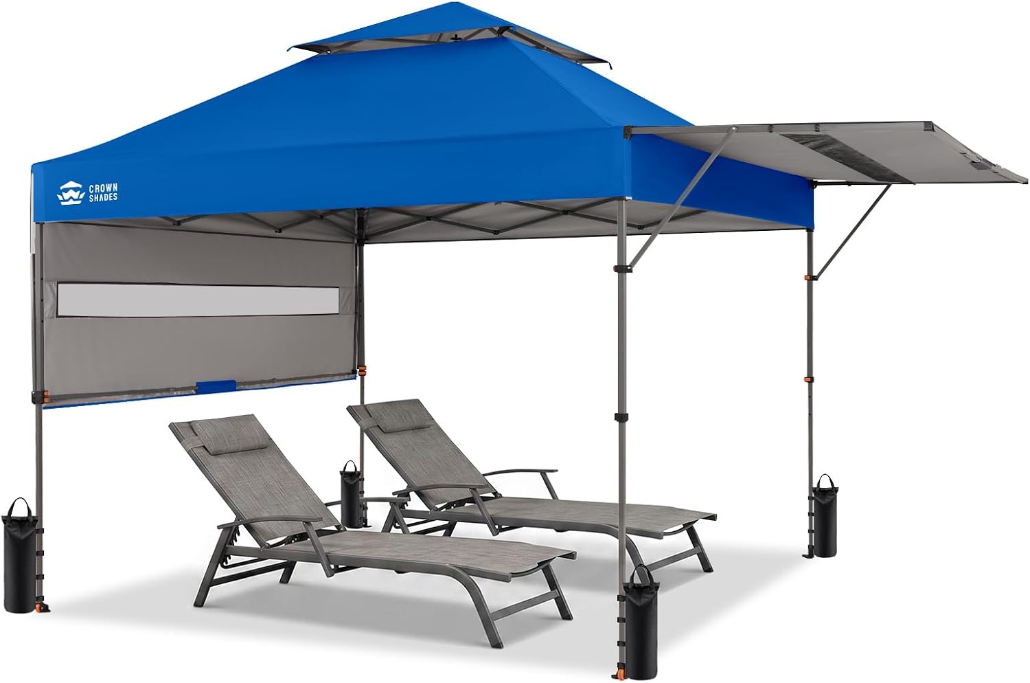 10x10 Pop Up Canopy Tent w/ 2 Awnings – Blue