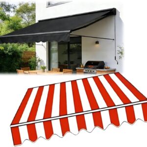 10x5ft Retractable Awning Fabric - Waterproof Shade, Red/White