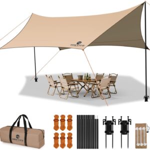 HOEYITO Camping Tarp 15x12.5FT Waterproof Canopy with Poles