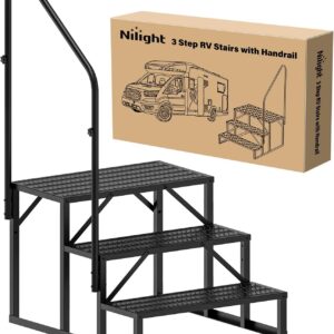 Nilight 3-Step RV Stairs with Handrail - Outdoor RV Steps