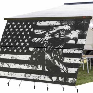 RV Awning Sun Shade Screen 9'x15'3", Black & American Flag Mesh