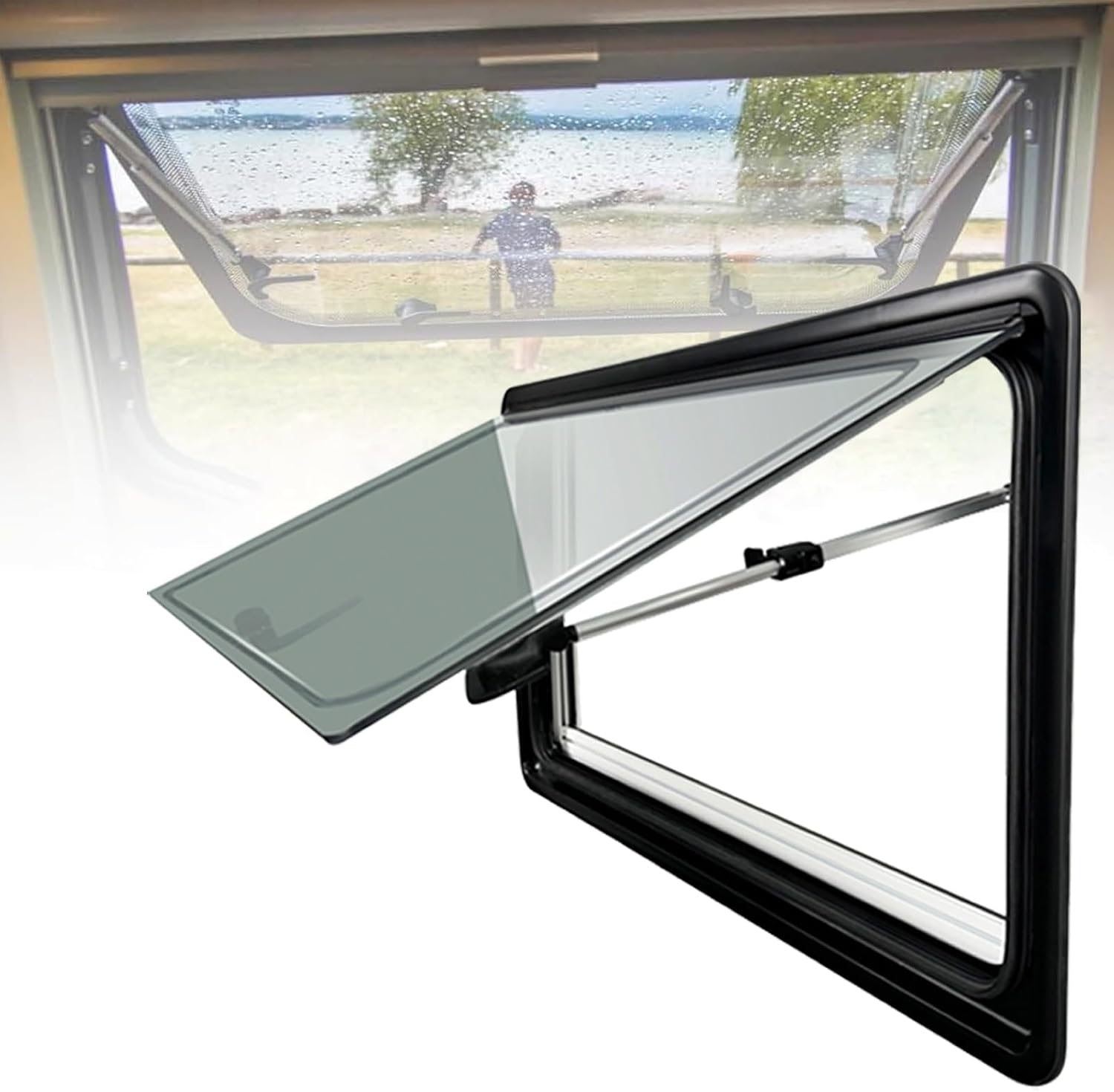 RV Emergency Exit Window w/ Shade & Net – UV Resistant