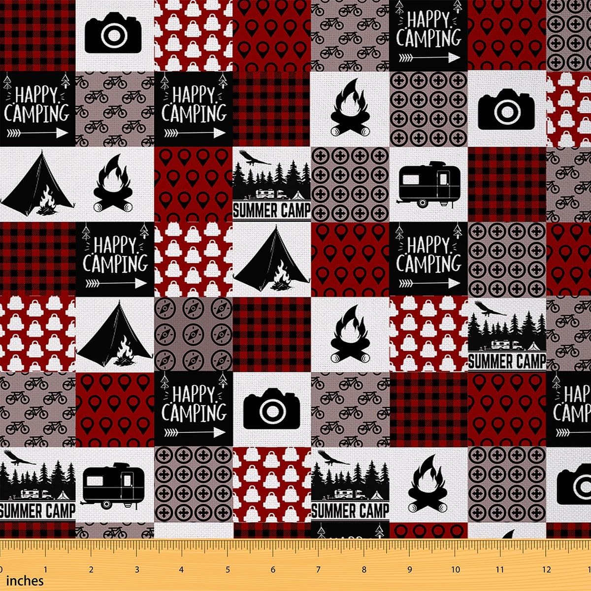 Happy Camping Flannel Upholstery Fabric by Yard