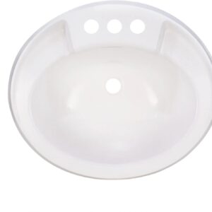 White RV Bathroom Sink - 20x17 Plastic, 3-Hole Faucet Ready