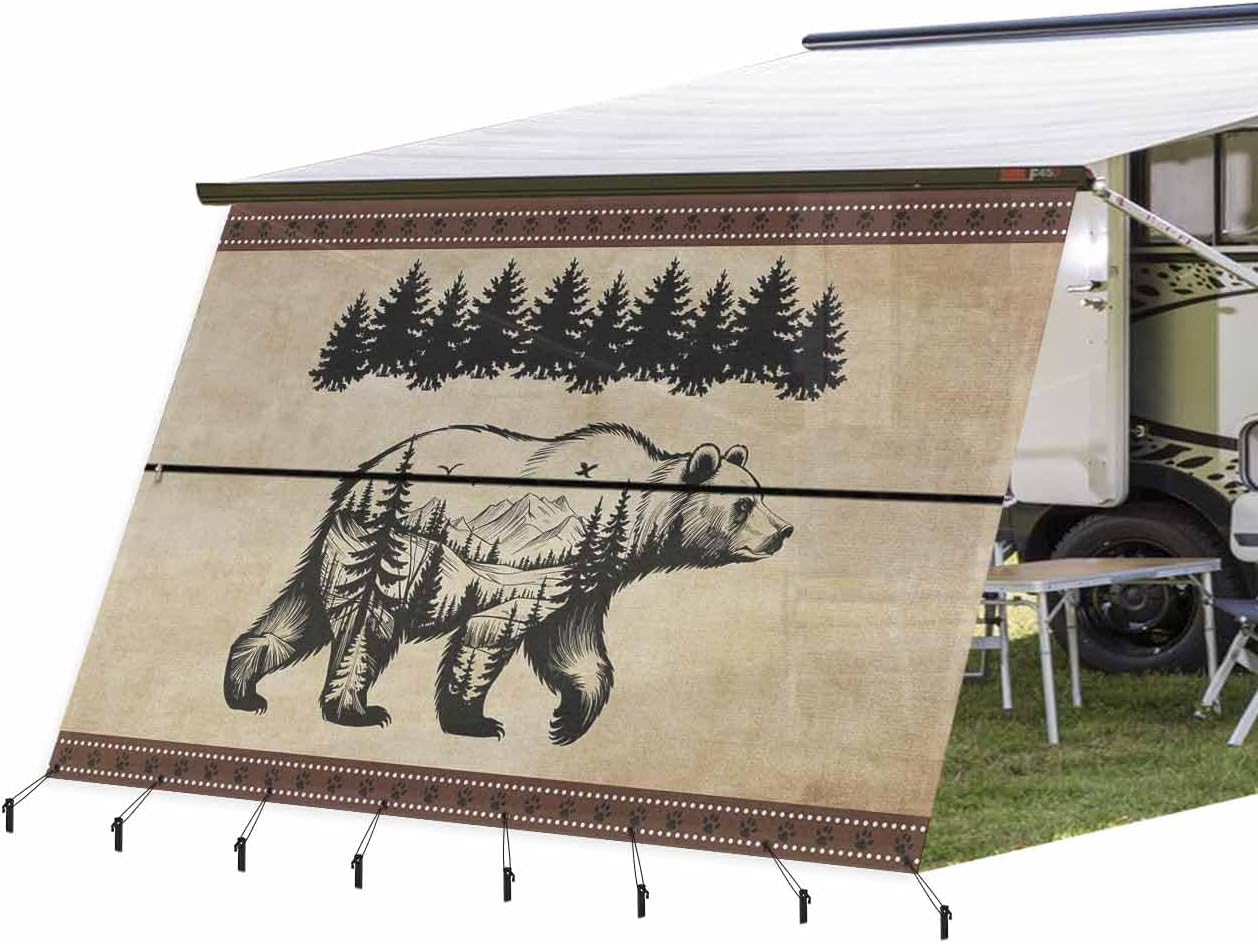 RV Awning Shade Screen 9'x15'3" Black Bear Design