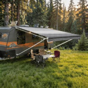 RV Awning Full Set 17ft White Frame Black Stripe