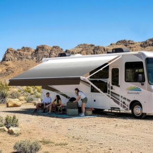 Suncode 10x8ft Manual RV Awning Kit - White Frame, Black Vinyl