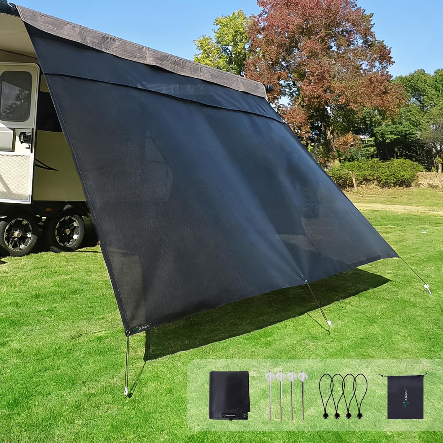Dulepax RV Awning Screen 8'X15'3" - Zippered Shade & Privacy Screen