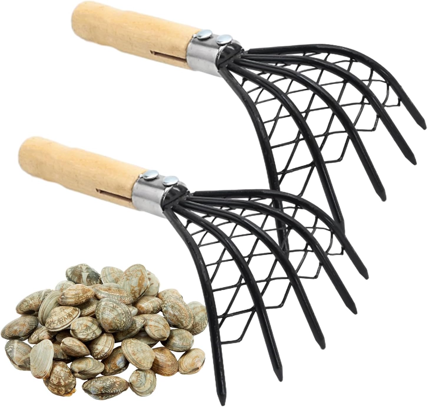 2-Piece Clam Rake Set with Mesh Basket