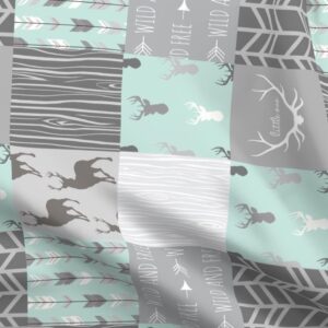 Gray Mint Deer Quilt Top Fabric - Spoonflower Cotton