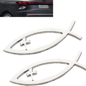 Jesus Fish Cross Decals - 2 Pack, Waterproof Auto Emblems
