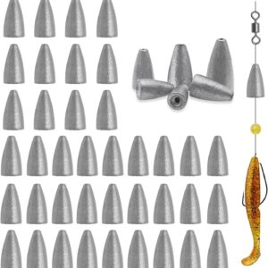 50pc Bullet Sinkers for Bass Fishing (6 Sizes)