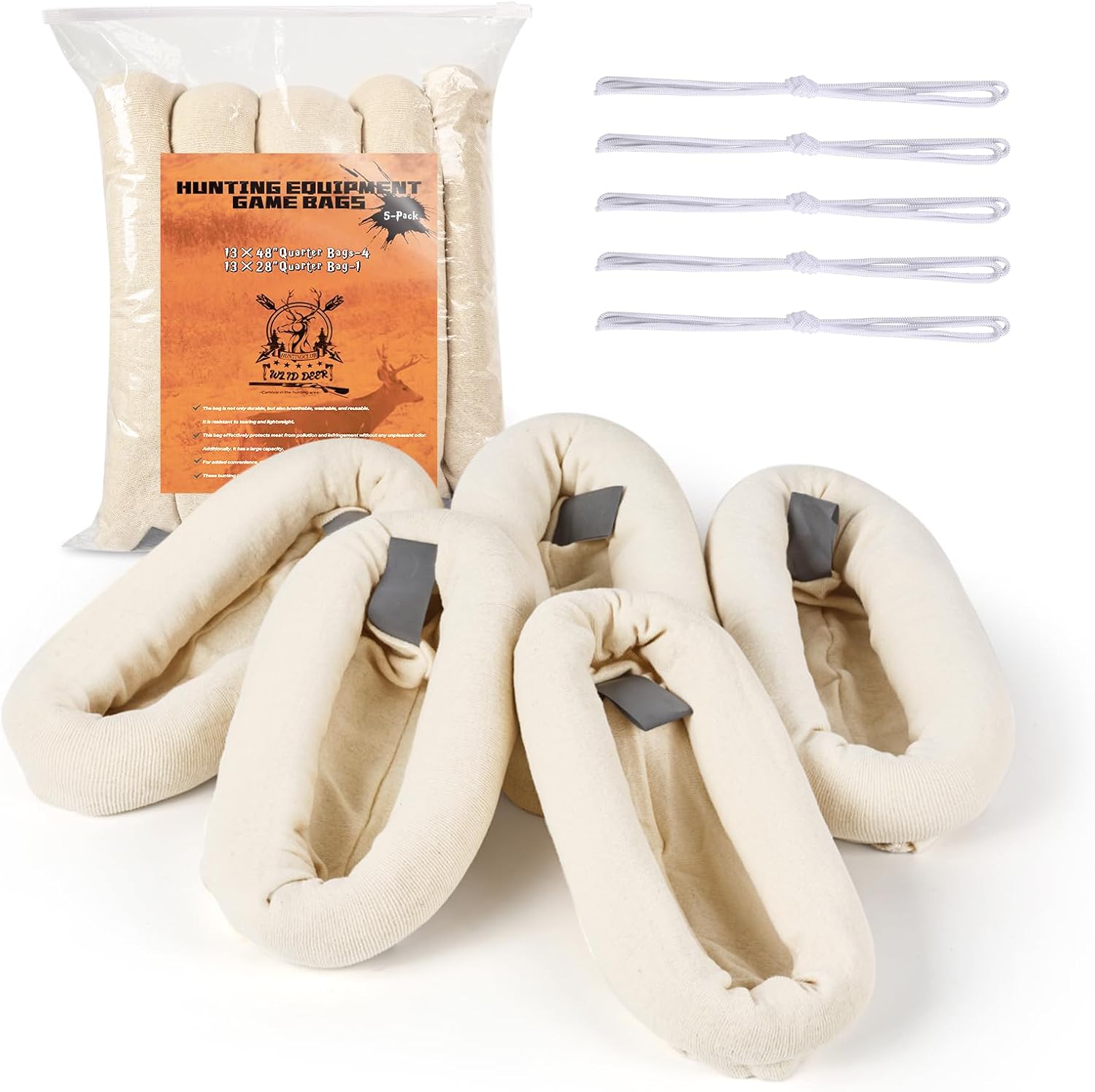 Qiullen Cotton Game Bags - 5-Pack for Hunting, Reusable & Breathable