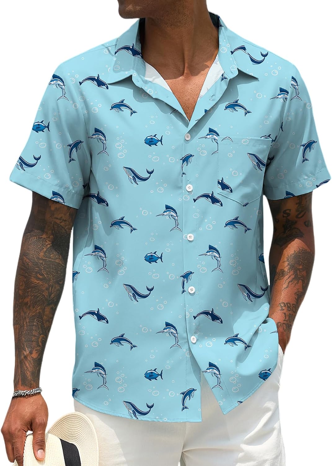Indoner Men's Short Sleeve Hawaiian Shirt - Tropical Vacation Shirt