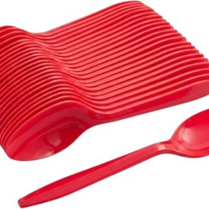 Red Plastic Teaspoons - 50 Pack, Disposable