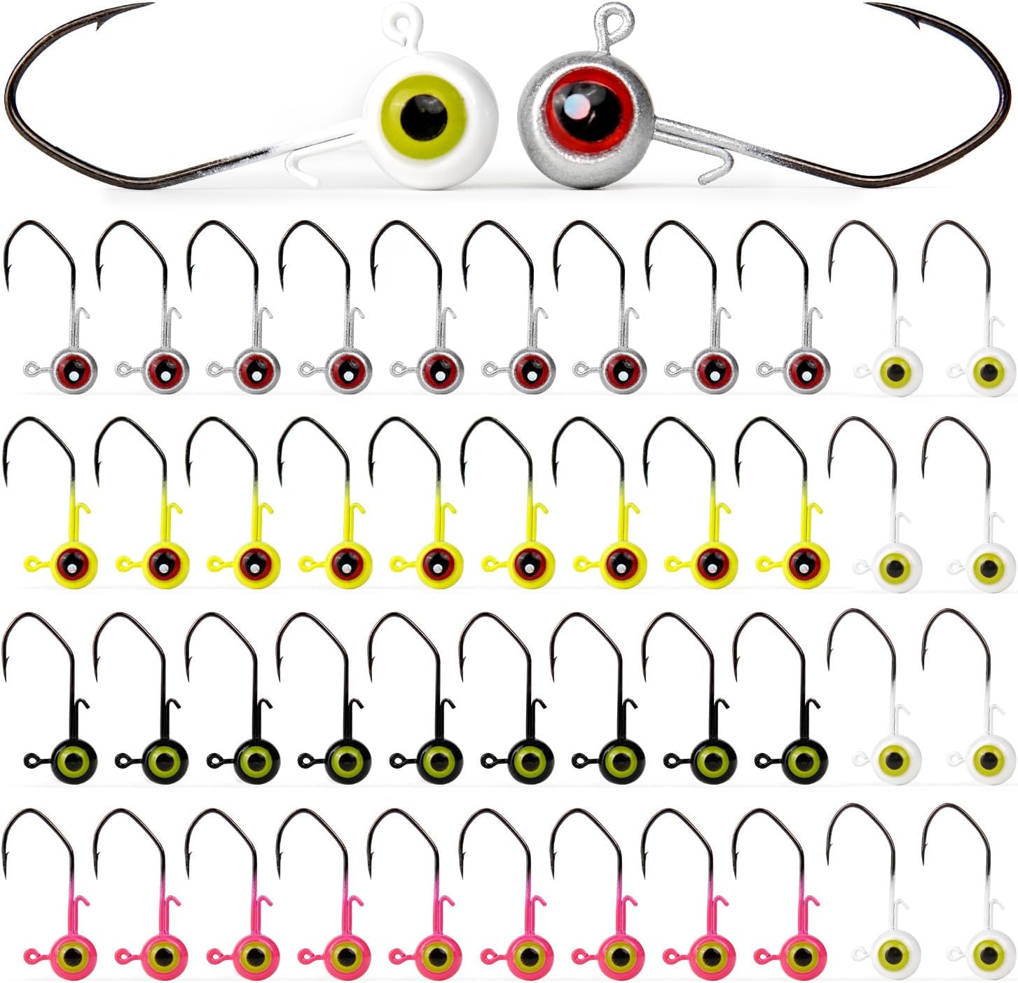 40-Pack Crappie Jig Heads – 5 Vibrant Colors for Panfish & Bass