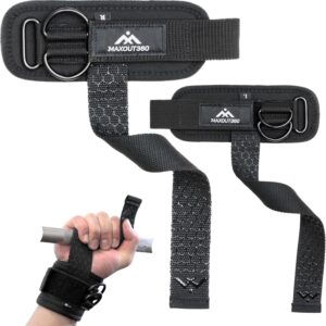 MaxOut360 Gym Lifting Straps with D Rings, Black