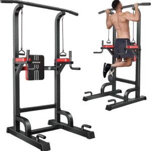 Pooboo Power Tower Dip Station Pull Up Bar, 450 lbs Max
