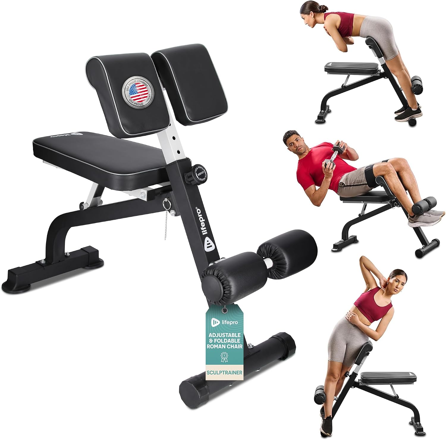 LifePro SculptTrainer Roman Chair – 330 lb Adjustable Back Extension Bench