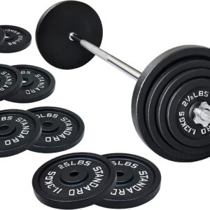 Fitvids 95lb Barbell Set with Star Locks, 1" Plates