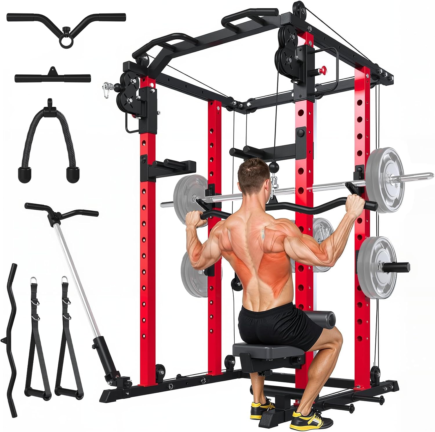JFHID 2000lb Power Rack w/ Lat Pulldown & Cable Crossover