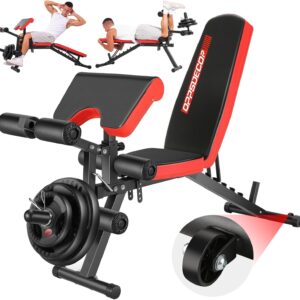 OPPSDECOR Adjustable Weight Bench 800 lbs - Leg Curl & Press