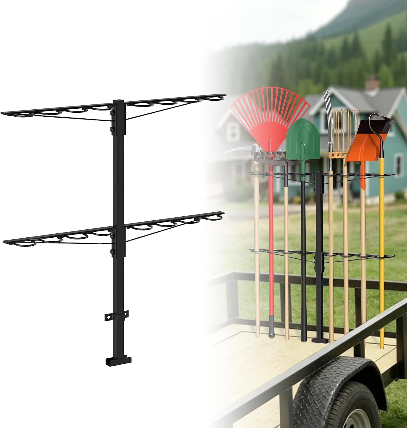 Heavy-Duty Trailer Tool Rack, 8-Hole Shovel Holder