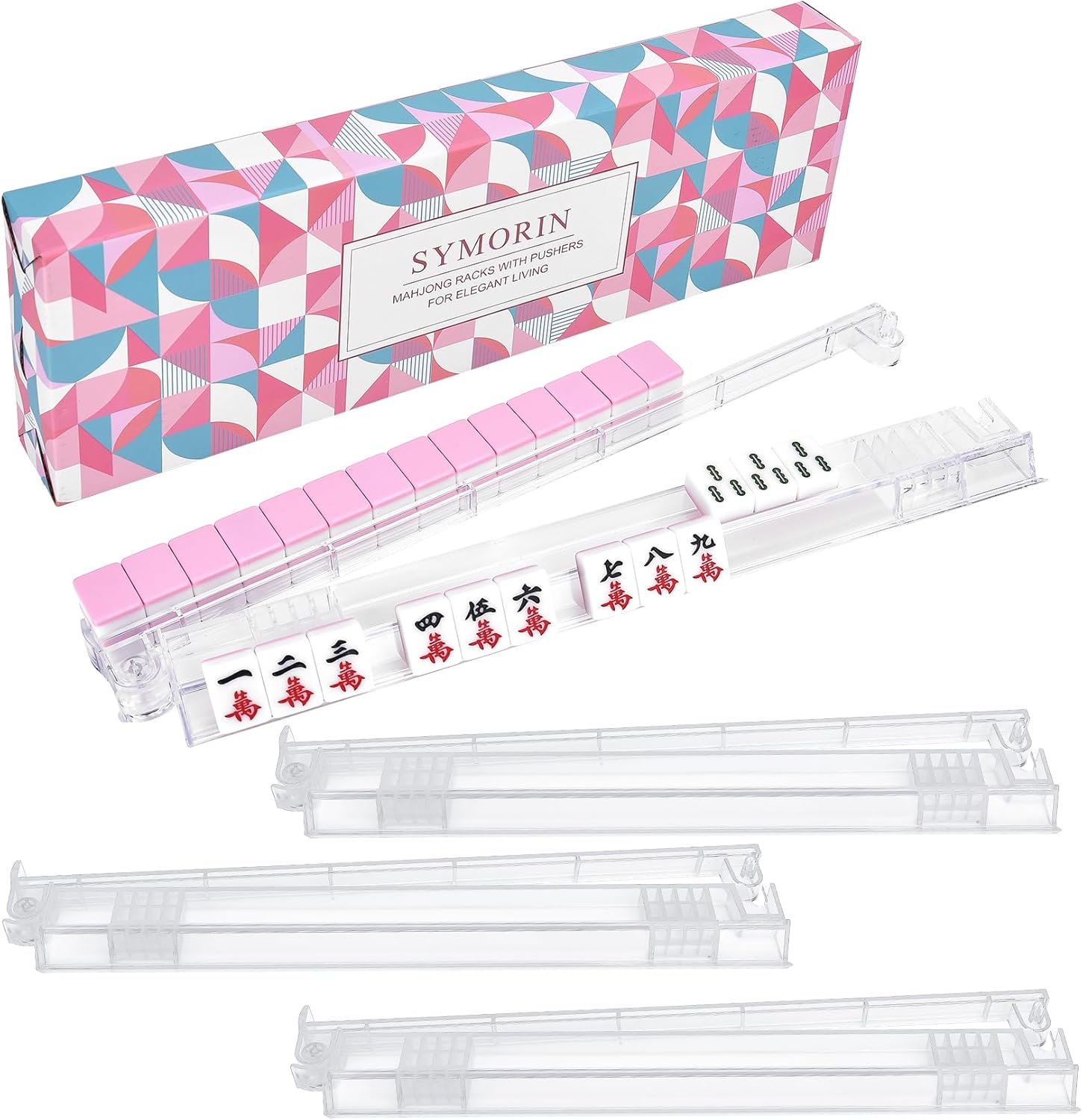 4-Pack Non-Slip Mahjong Racks with Pushers