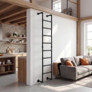 8FT Heavy Duty Wall Ladder - 355lb Safe, Black