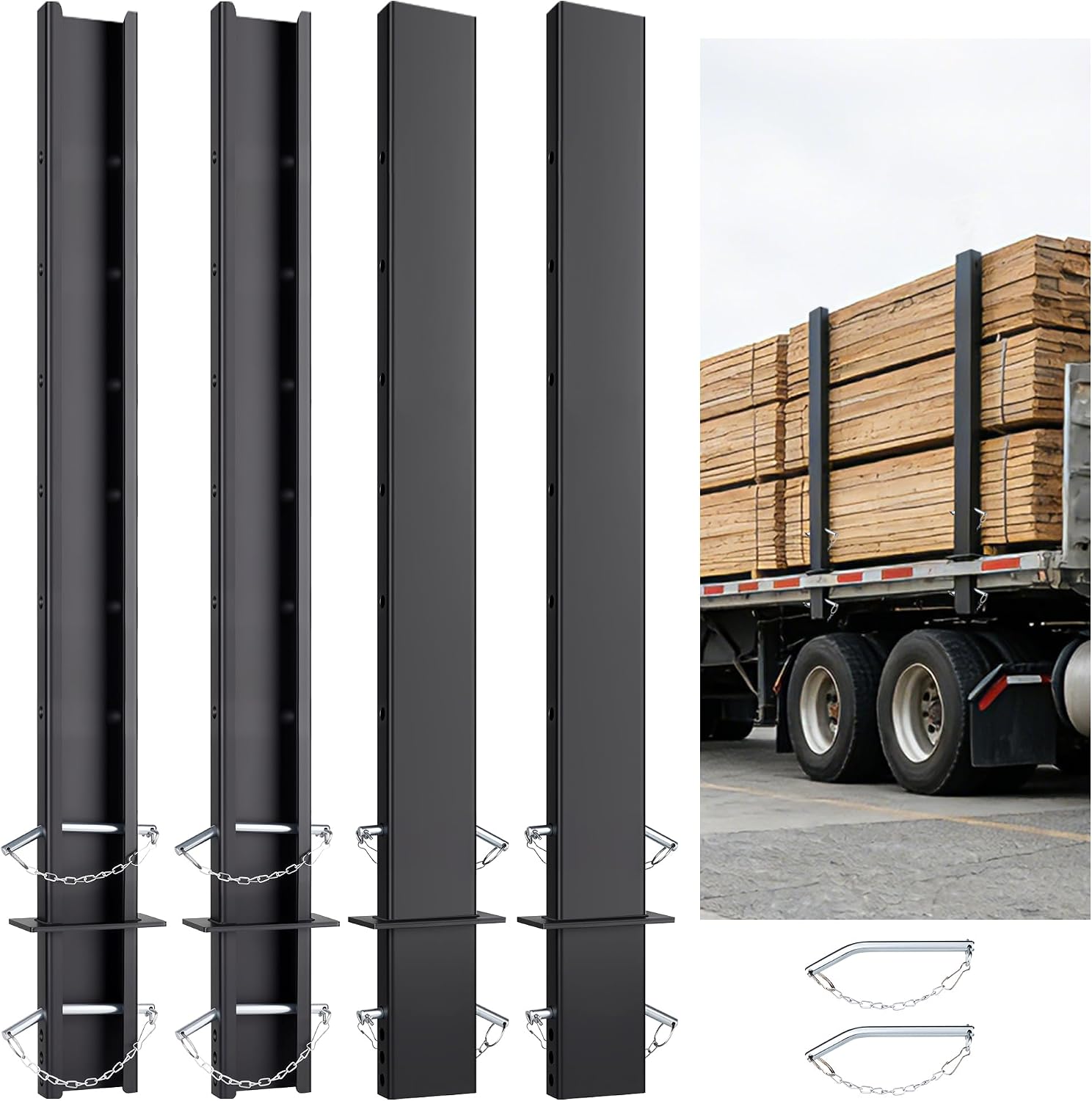 4-Pack 54" Adjustable Pipe Stakes w/ Anti-Loss Cord - Heavy Duty Trailer Stakes