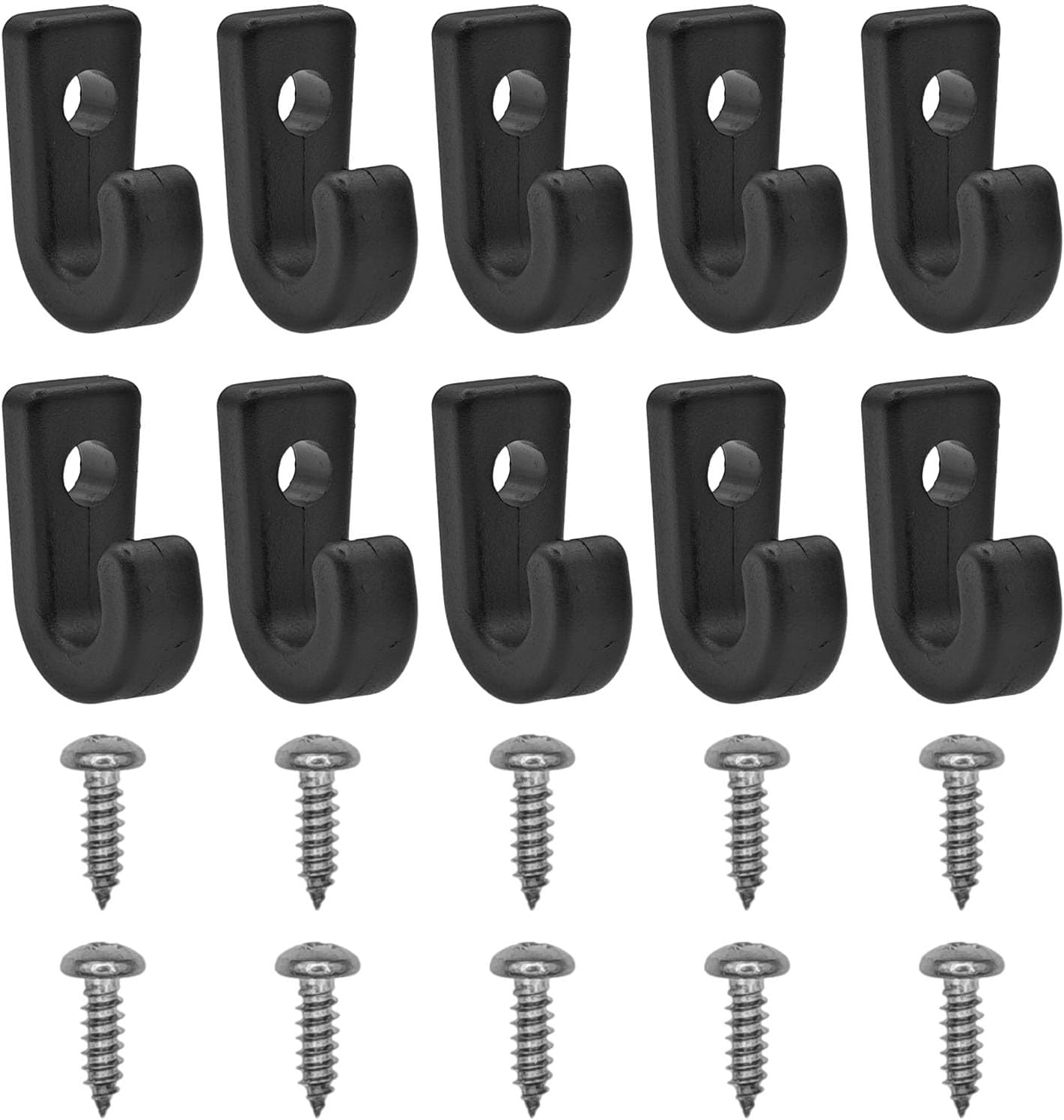 10-Pack Black Nylon Kayak J Hooks with Screws