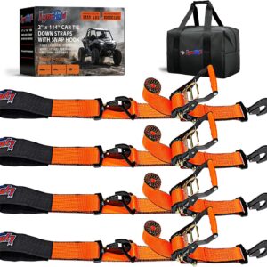 Heavy-Duty 2" x 114" Car Tie Down Straps, 10,000 lbs - Orange