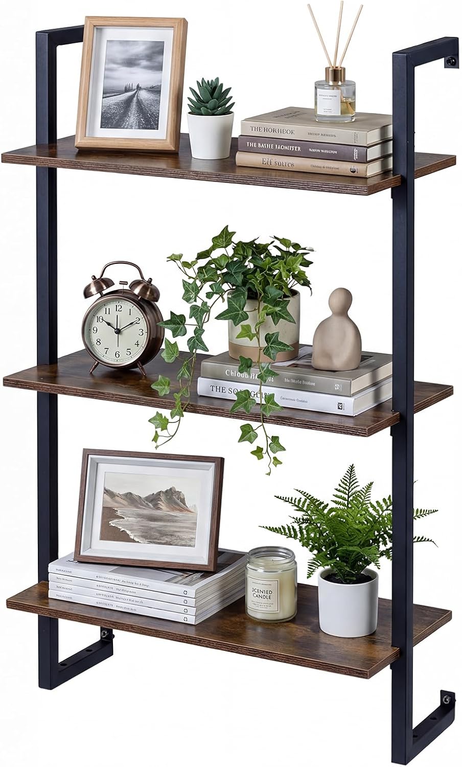 Giantex 3-Tier Floating Wall Shelf, Industrial Storage Display