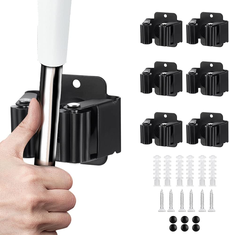 JAMEND CLXP 6PC Heavy Duty Mop & Broom Rack - Matte Black