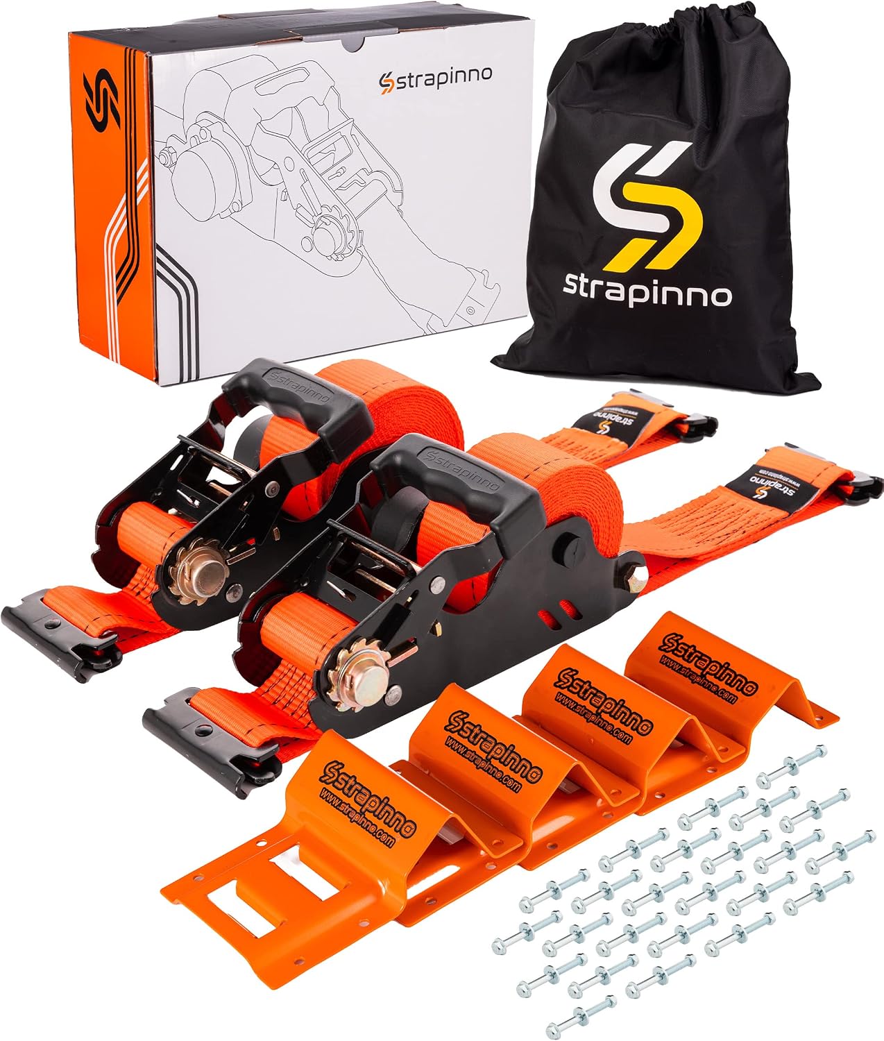 Strapinno 4500lb Retractable Tie-Down Kit w/ Chocks