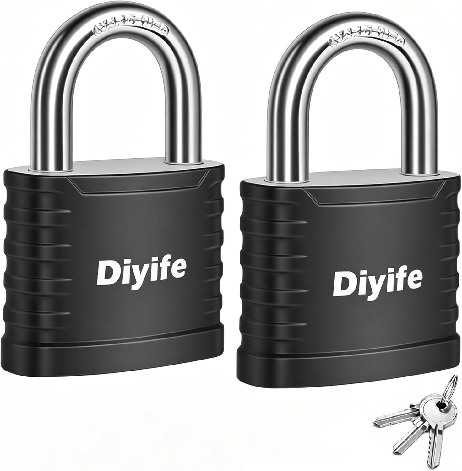 Diyife 2-Pack Padlocks with 3 Keys, 5-Pin Locks, 1/4" Shackle