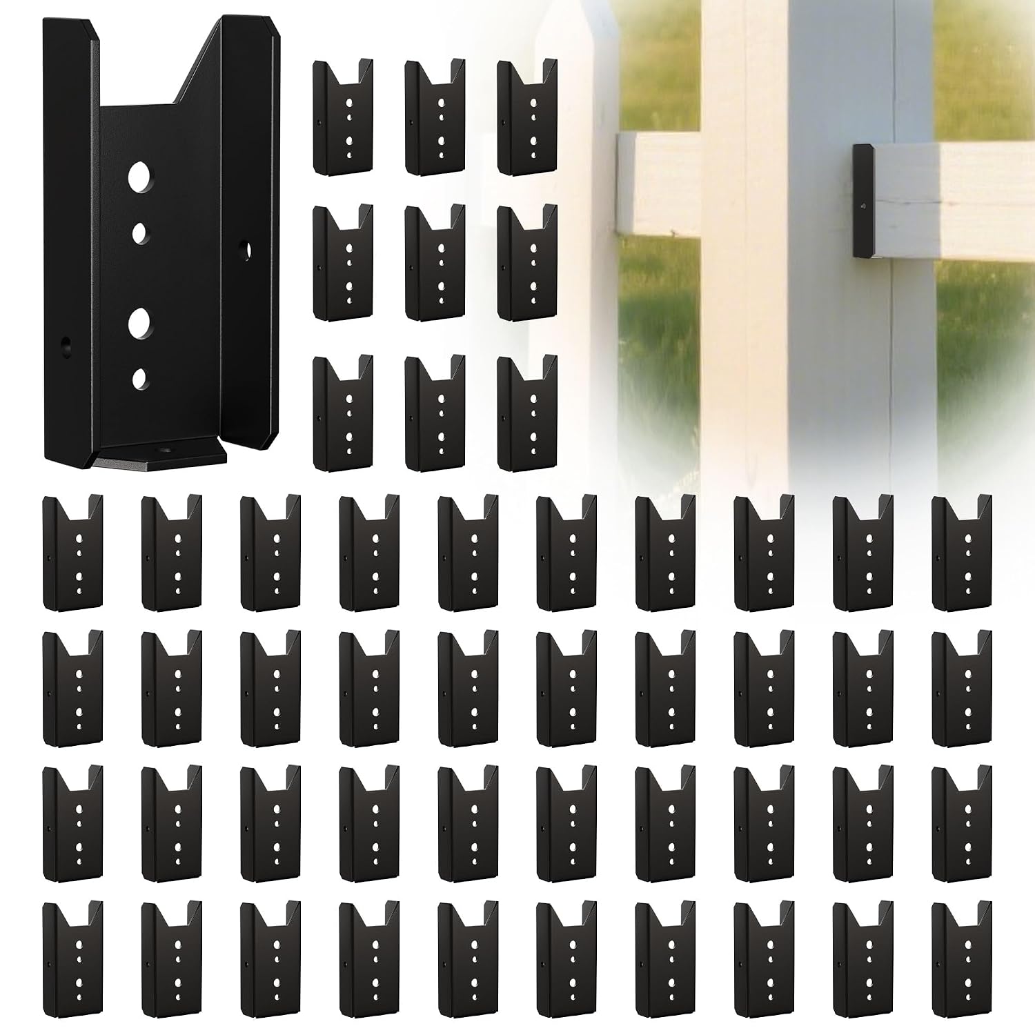 50PCS Black 2x4 Fence Brackets - Heavy-Duty Steel Deck Railing