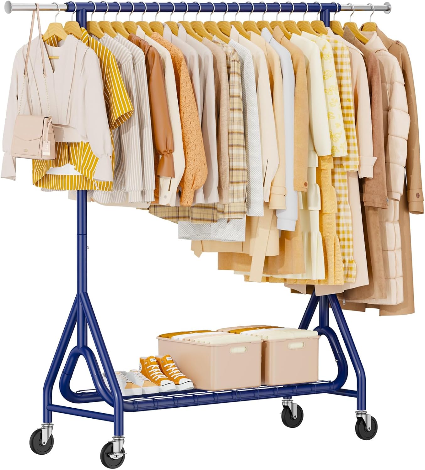 Heavy-Duty Metal Clothes Rack, 450 lbs, Rolling, Navy