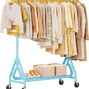 Heavy-Duty 450 lb Rolling Clothes Rack, Sky Blue