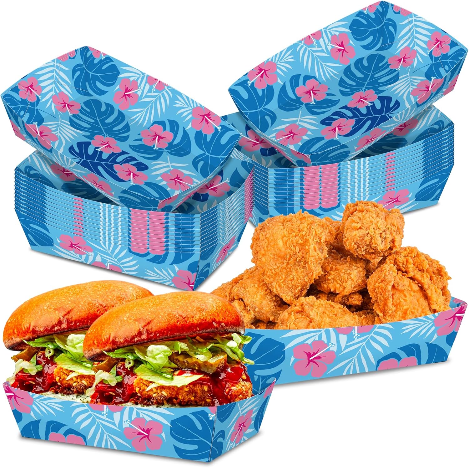 50-Pack Hawaiian Luau Food Trays - 2 lb Capacity