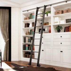 DIYHD 96" Sliding Library Ladder, 8 Steps, 300lbs