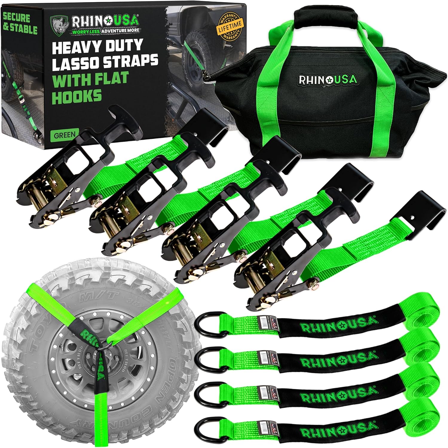 Rhino USA 4-Pack Tie Down Straps, 10,000 lbs, 2" x 8'