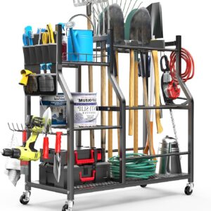 36" Garden Tool Organizer Cart with Wheels & Side Pouch