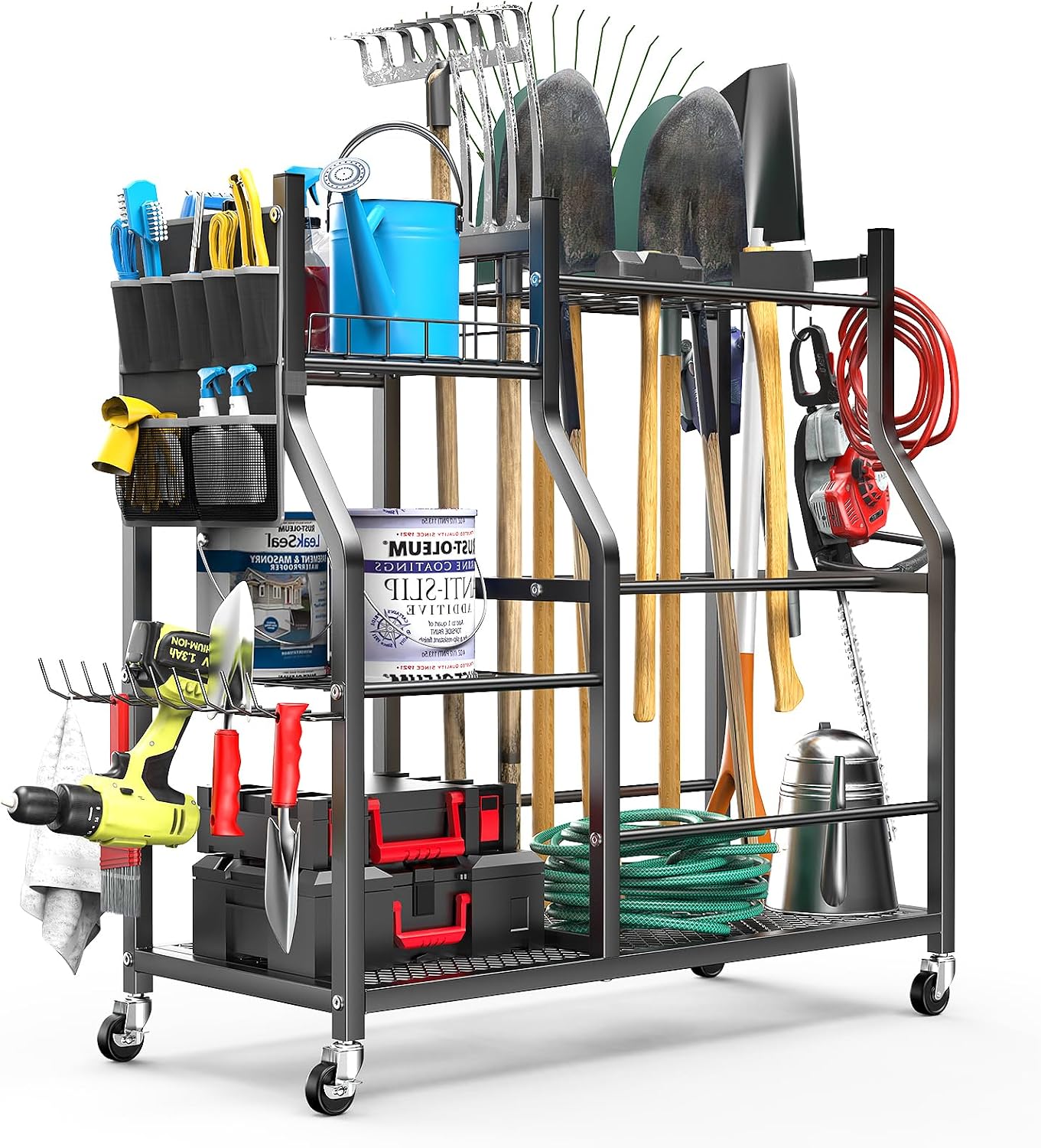 36" Garden Tool Organizer Cart with Wheels & Side Pouch